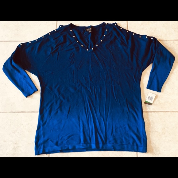 Thalia Sodi Knit Royal Blue Studded Top Long Arms - Picture 1 of 8